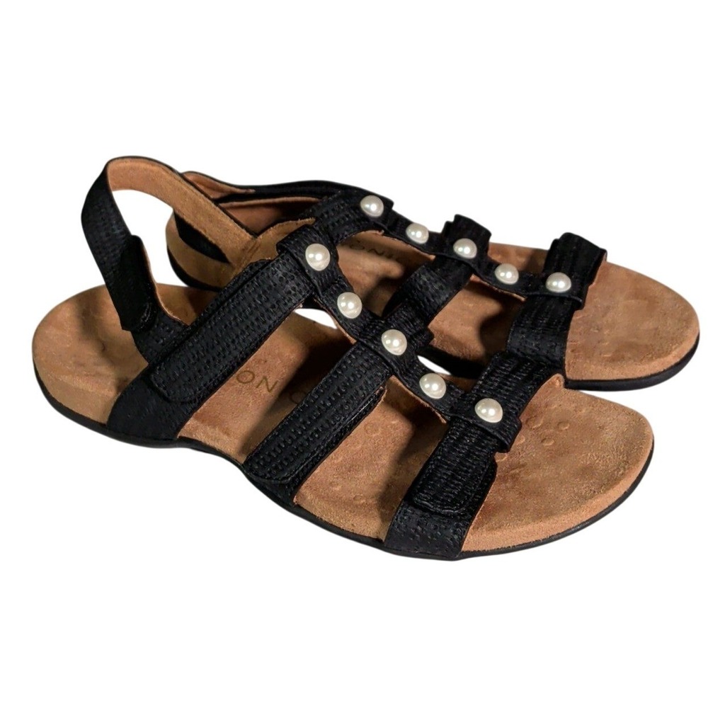 Vionic Amber Pearl Sandals Womens Size 9 Black Bohemian Boho Indie Vacation